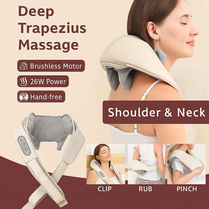 26W Brushless Motor Neck and Shoulder Massager Wireless Shoulder and Back Kneading Massage Shawl Neck Masajeador