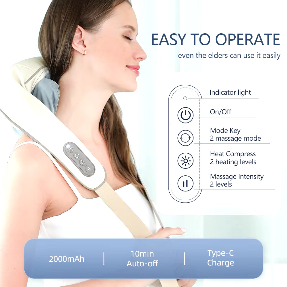 26W Brushless Motor Neck and Shoulder Massager Wireless Shoulder and Back Kneading Massage Shawl Neck Masajeador