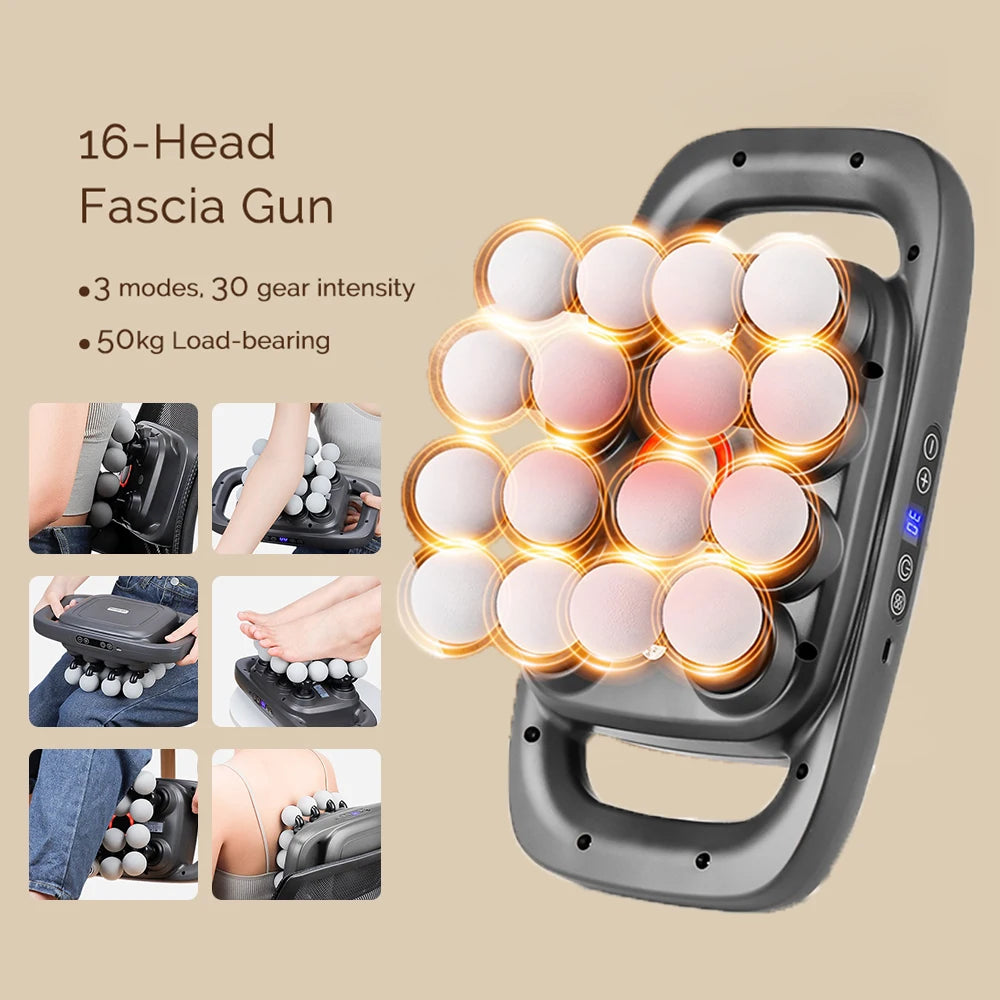 16-Head Fascia Gun High-Frequency Vibration Body Massage Gun Back and Waist Massager Neck Shoulder Massager Muscle Masajeador