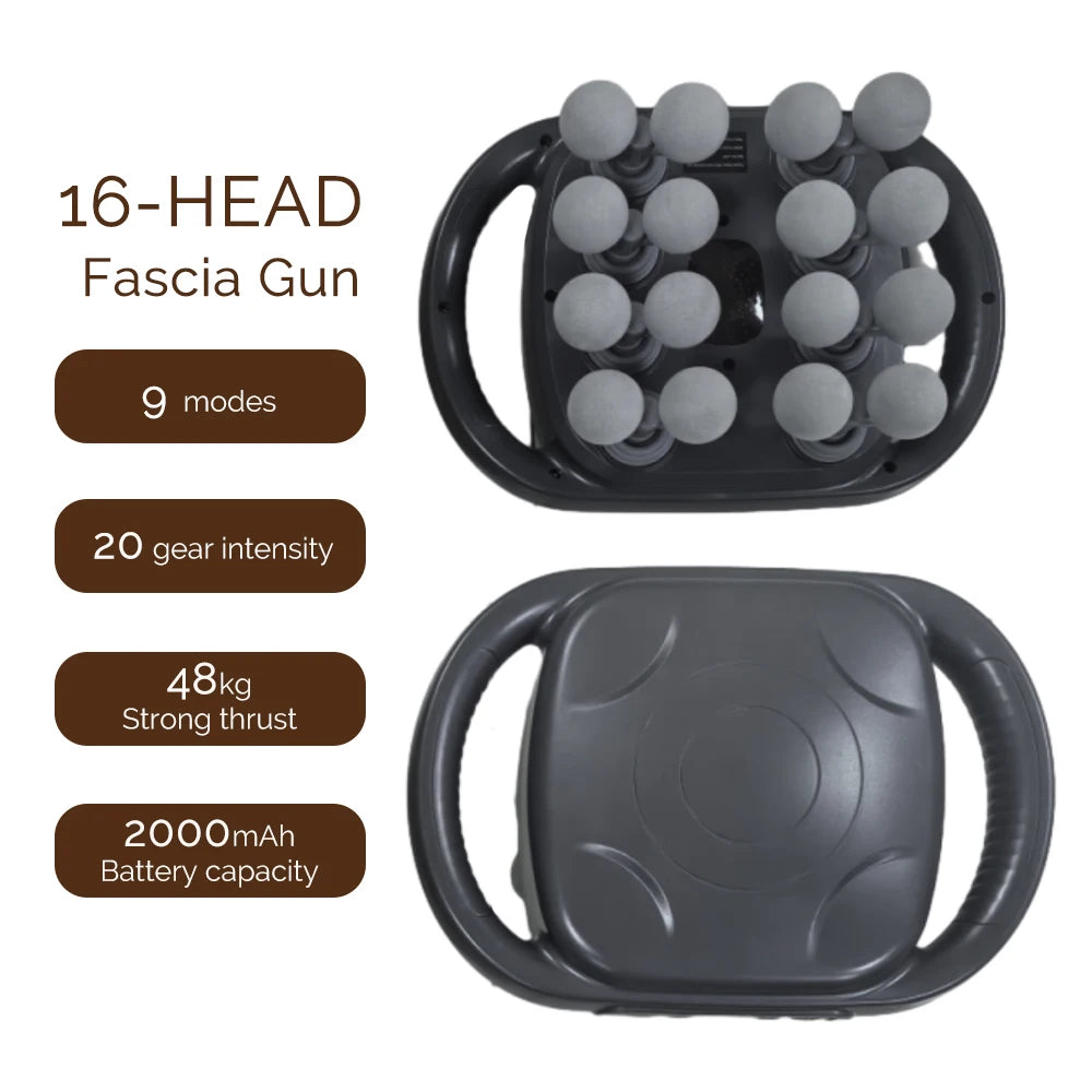16-Head Fascia Gun High-Frequency Vibration Body Massage Gun Back and Waist Massager Neck Shoulder Massager Muscle Masajeador